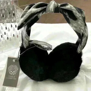 Vince Camuto Faux Fur Earmuffs w/ Animal Print Scarf Tie Headband (One Size)